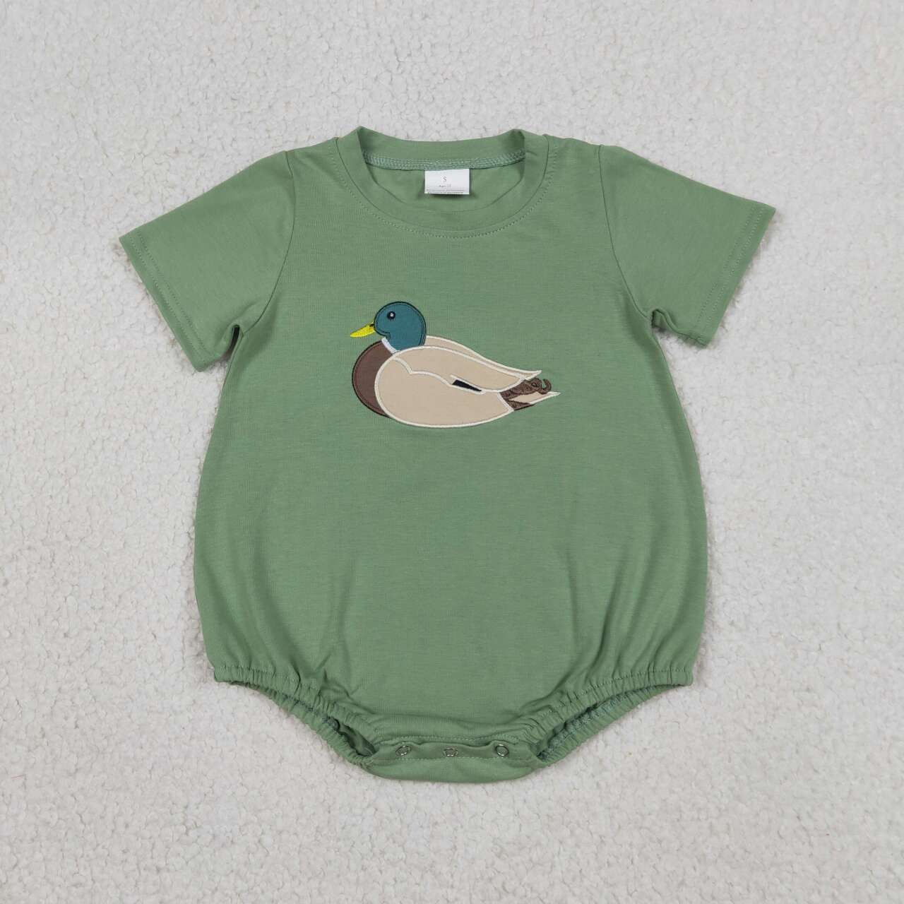 SR3444 Duck Embroidery Green Cotton Baby Boys Summer Romper