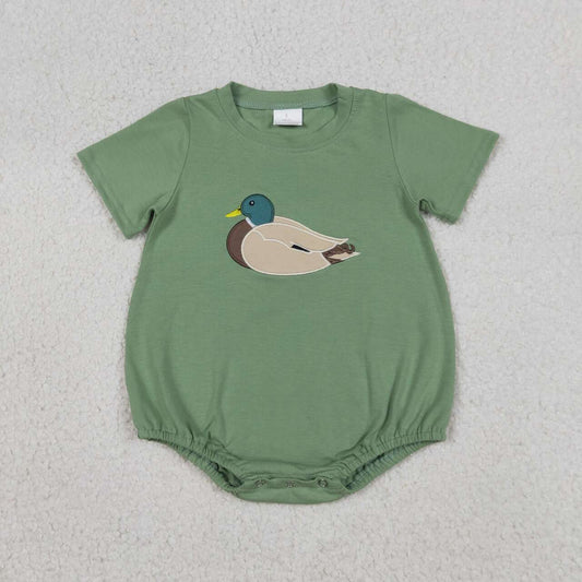 SR3444 Duck Embroidery Green Cotton Baby Boys Summer Romper