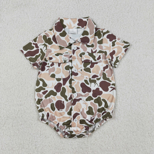 Sibling Baby Boys Southern Camo Button Pockets Hunting Rompers
