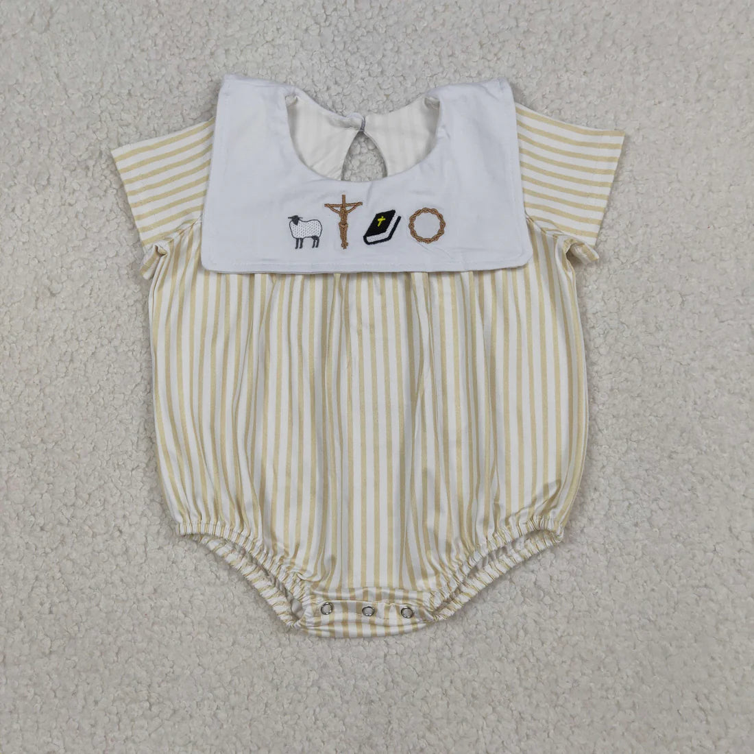 Baby Girls Boys Sibling Easter Embroidery Seep Cross Outfit Romper