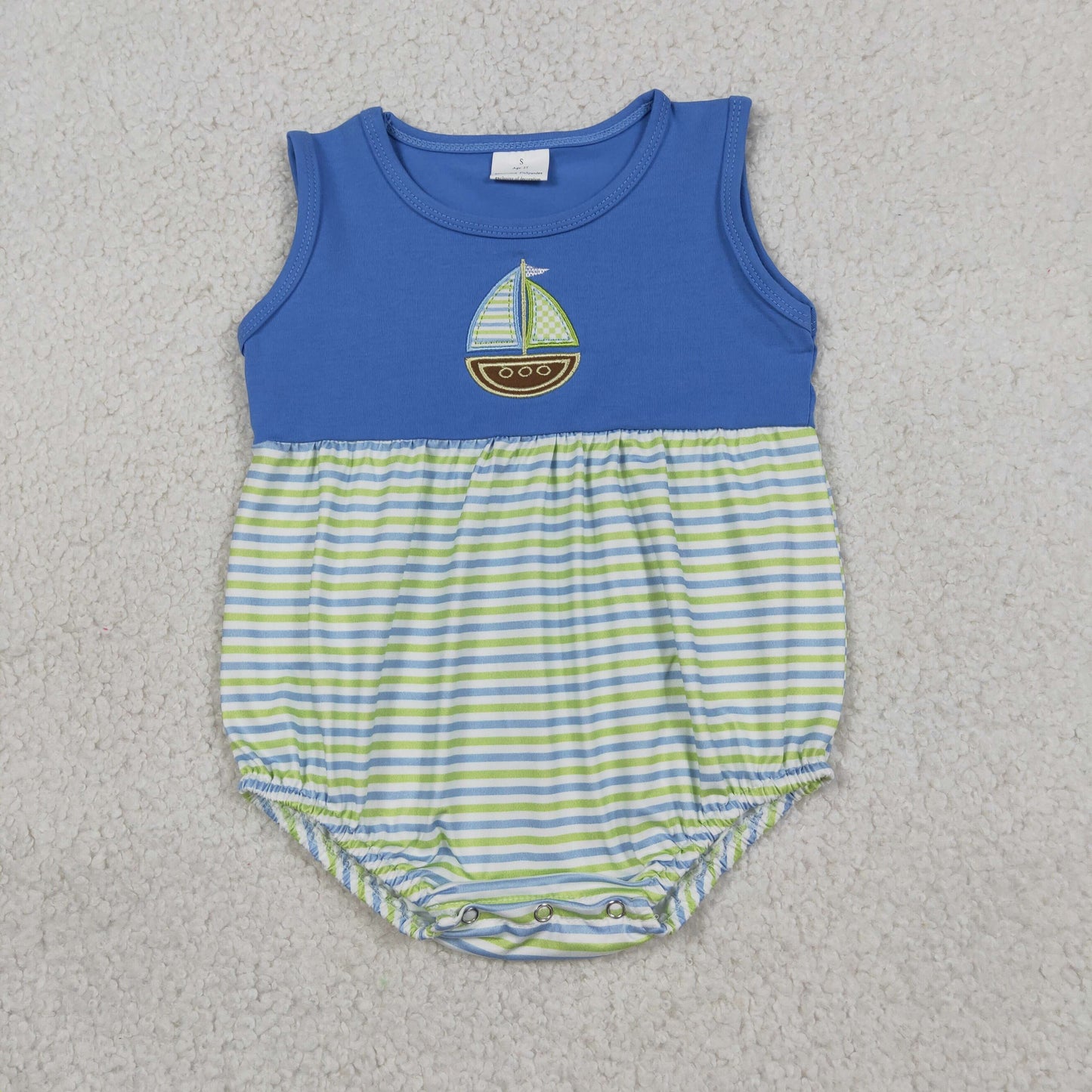Sibling Baby Embroidery Sailboat Striped Shorts Outfit Romper