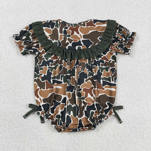 SR3916 DADDYS GIRL Embroidery Brown Camo Print Ruffle Baby Girls Summer Romper