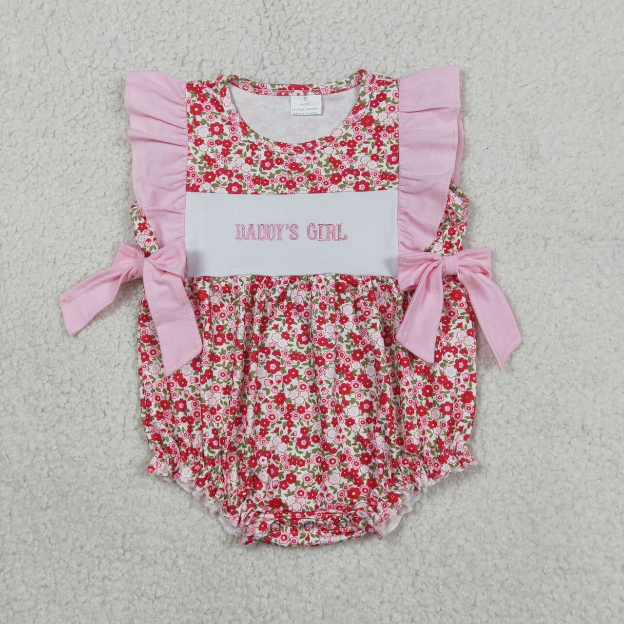 SR3940 Daddy's Girl Embroidery Flutter Sleeve Flowers Bows Baby Girls Romper