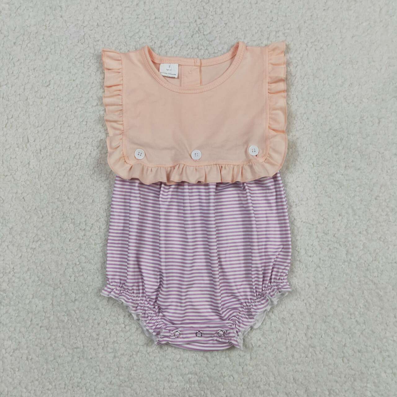 SR3941 Pink Top Purple Stripes Print Baby Girls Buttons 2 Pieces Romper