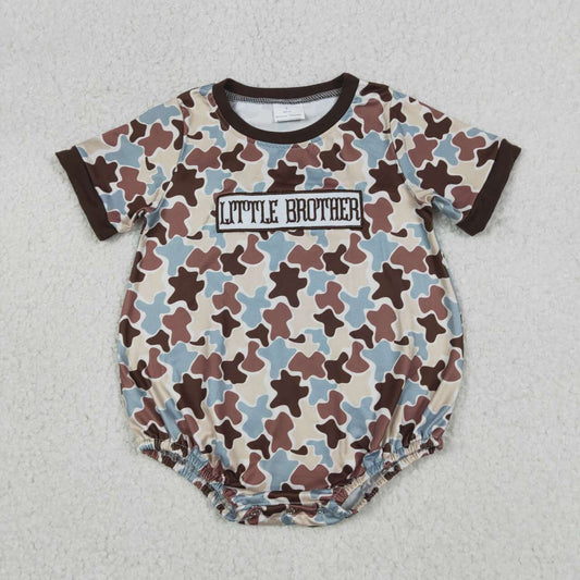 Baby Boys Summer Bubble Romper Embroidery Little Brother Camo Romper