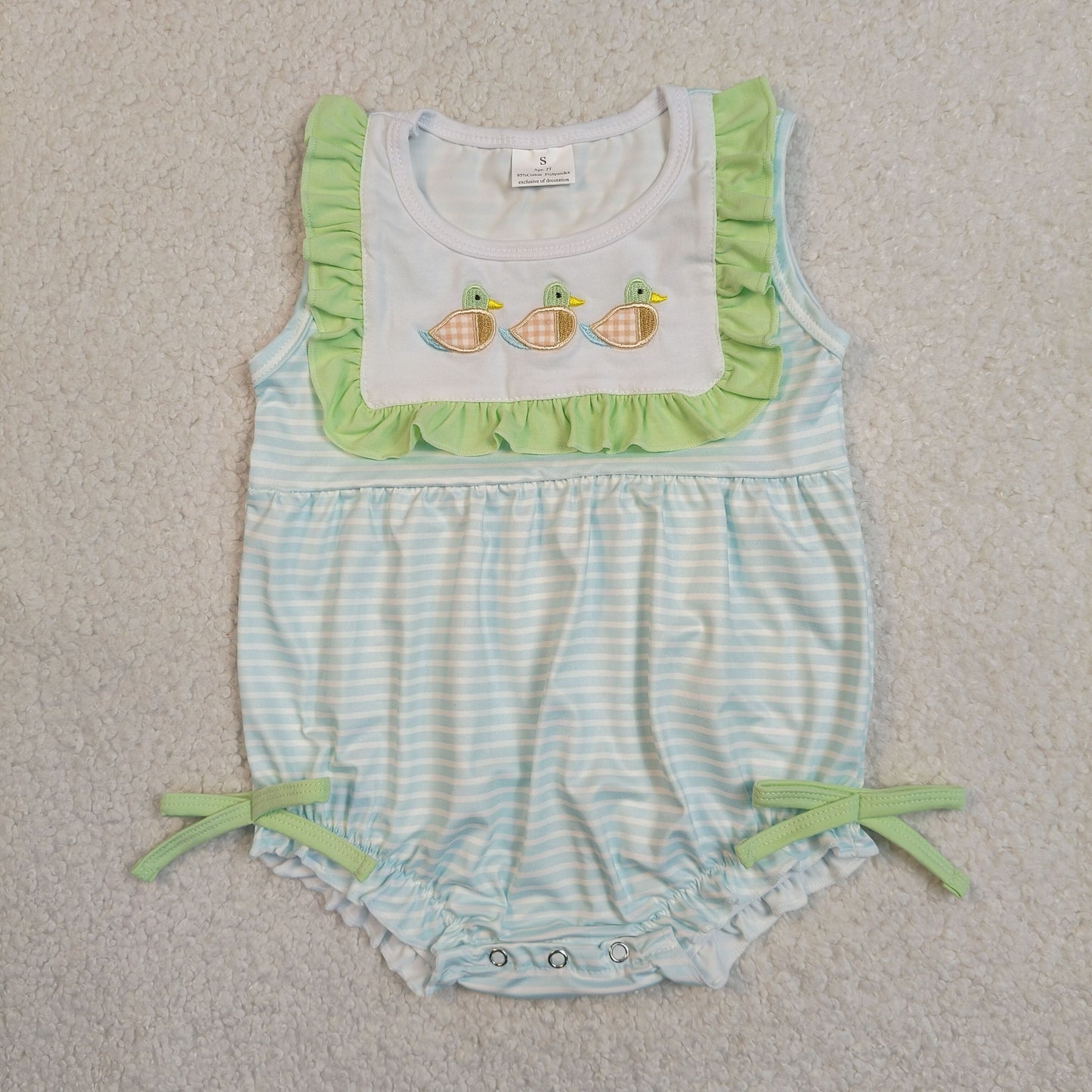 Sibling Baby Girls Embroidery Duck Shorts Set Bubble Romper