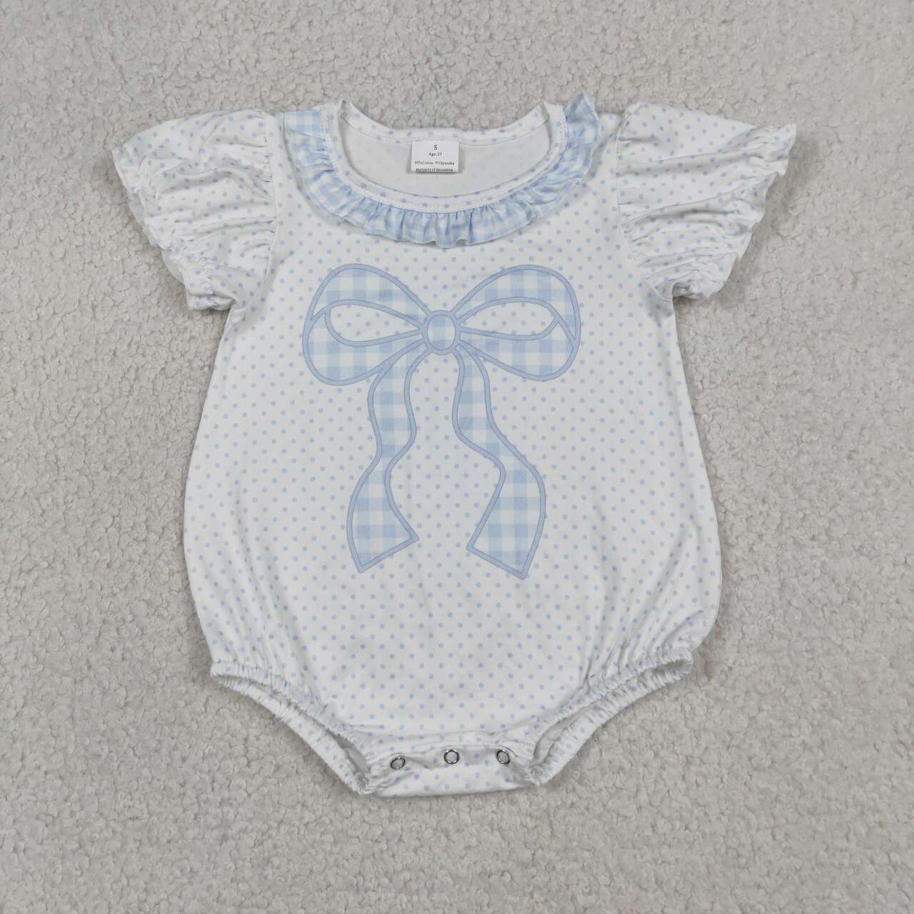 SR4089 Blue Polka Dot Bow Baby Girls Bubble Romper