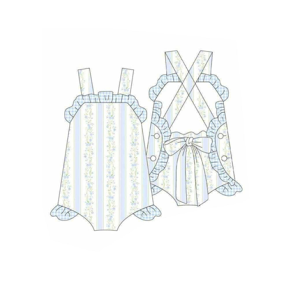 3.18 SR4123 Preorder Blue Small Flowers Print Ruffle Baby Girls Summer Backless Romper