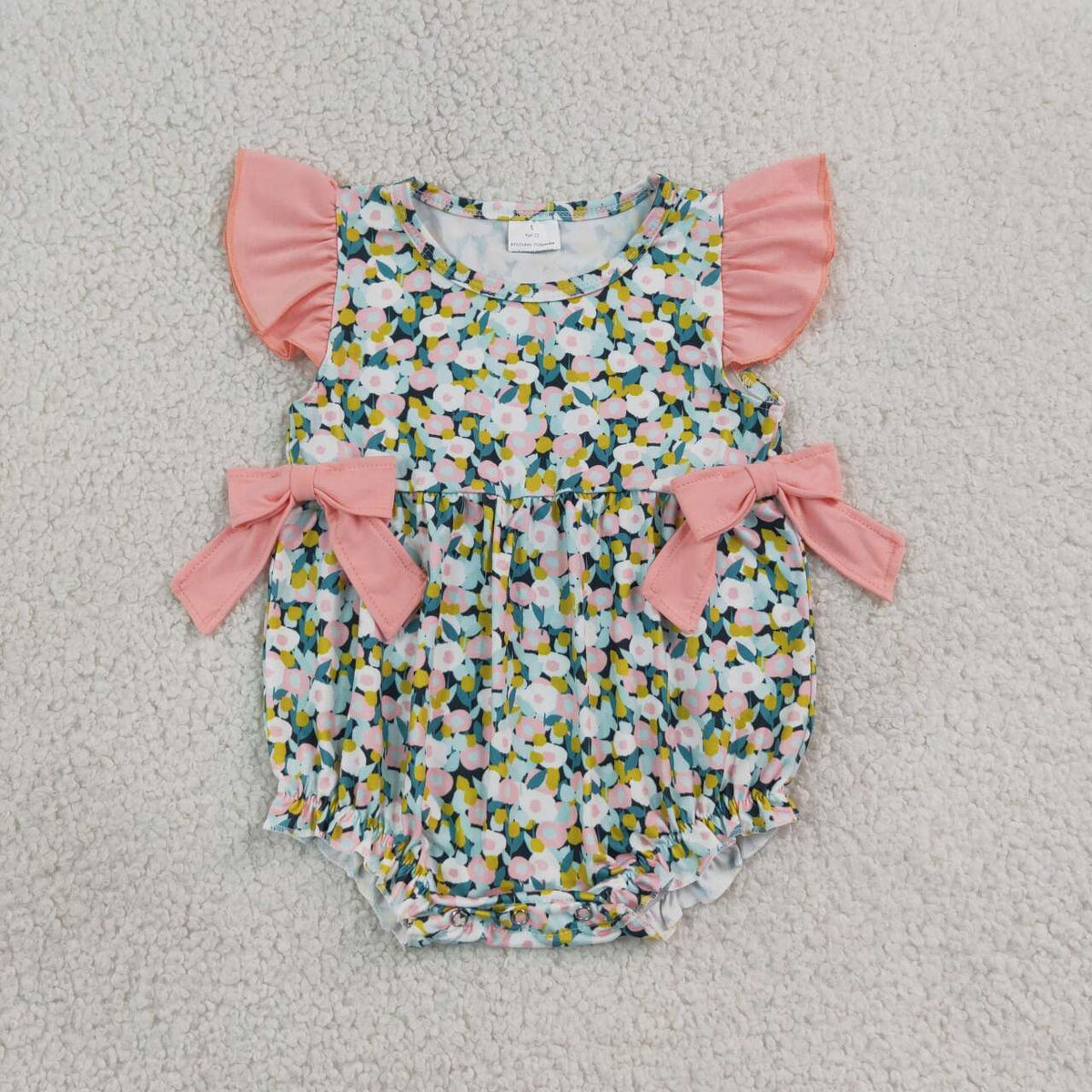 SR4125 Floral Baby Girls Flutter Sleeve Bubble Romper