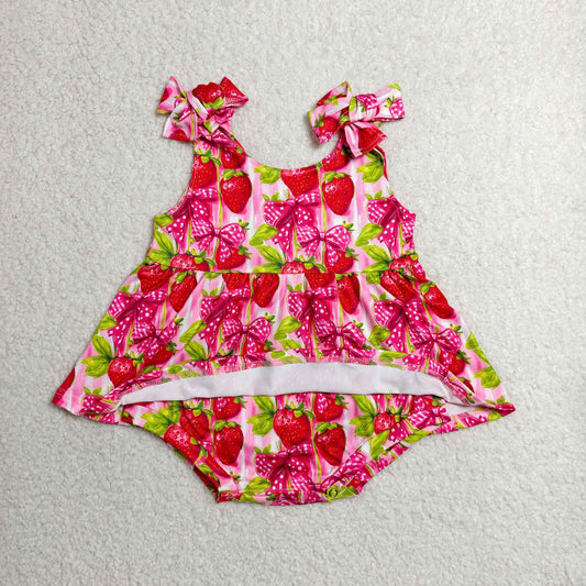 Sibling Baby Girls Summer Strawberry Dress and Bubble Romper