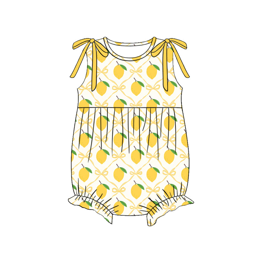 3.21 SR4136 Preorder Lemon Bows Print Baby Girls Summer Sleeveless Romper