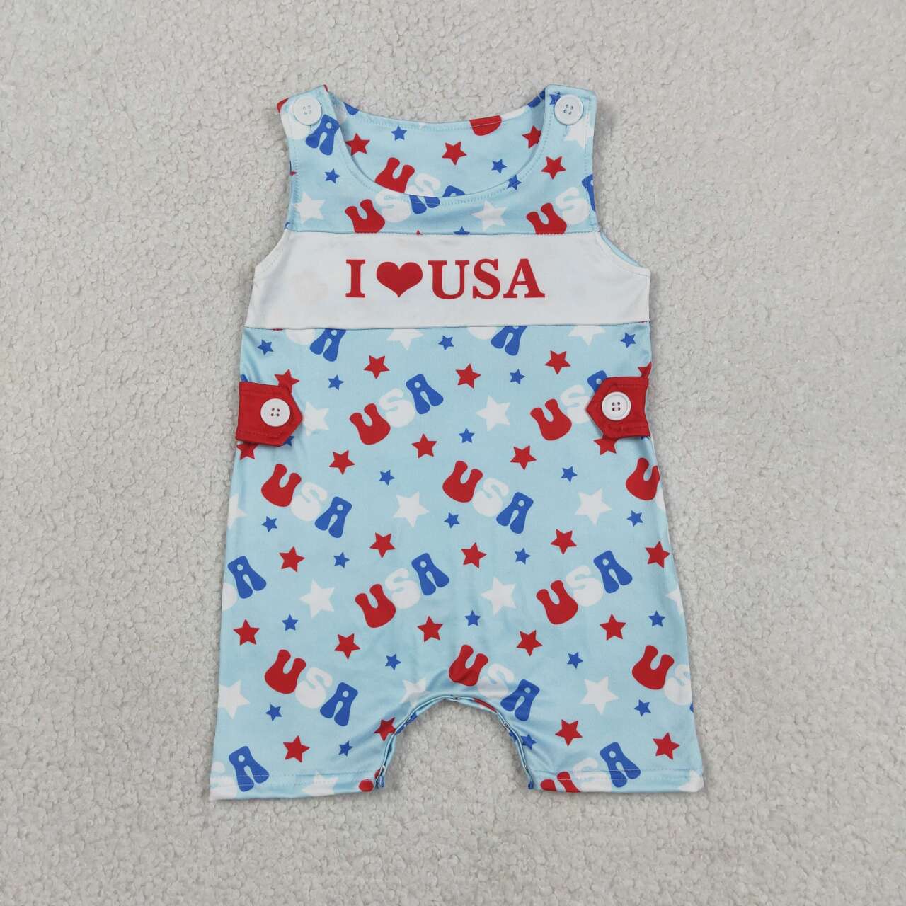SR4155 I LOVE USA Stars Print Baby Boys Sleeveless Romper