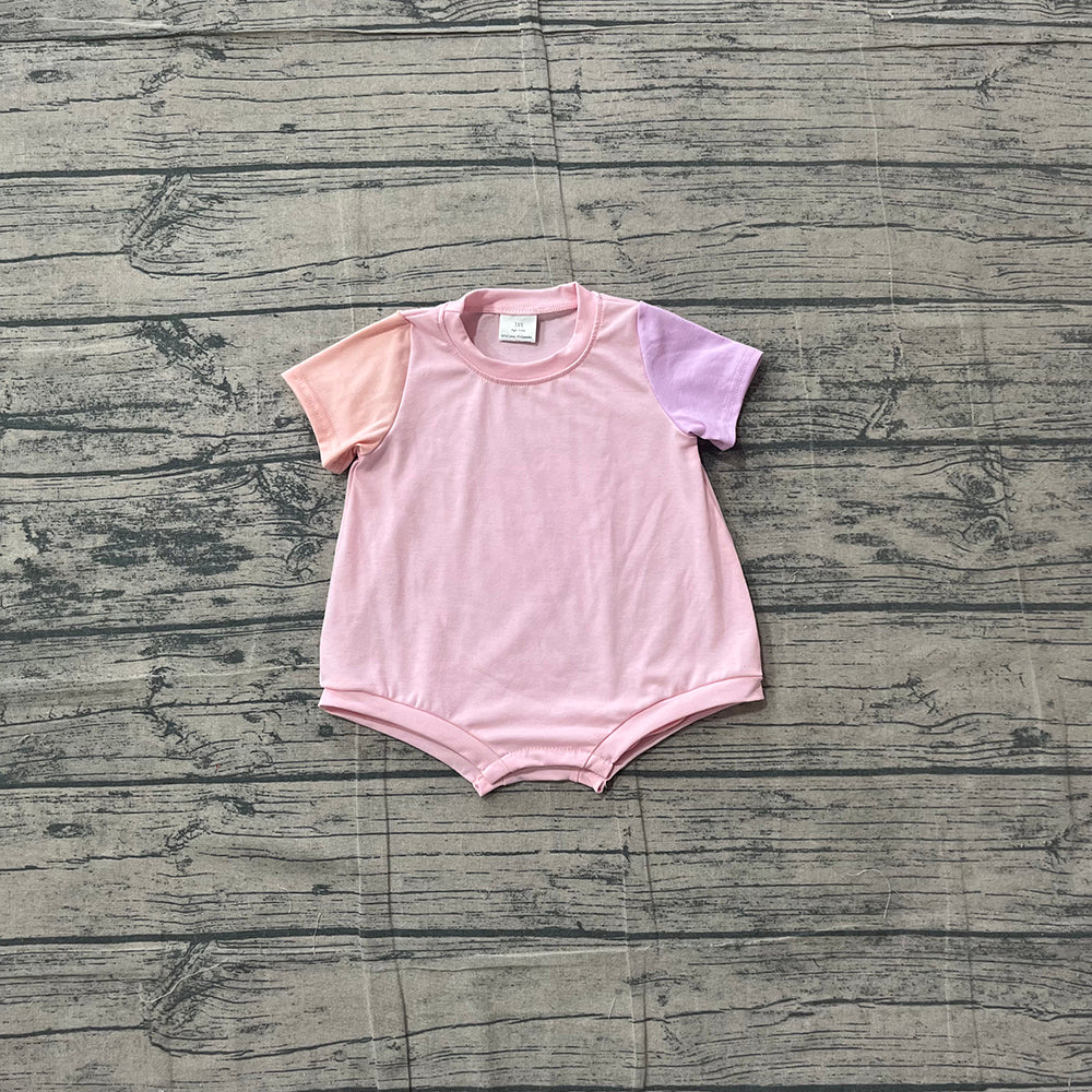 SR4156 Baby Pink Patchwork Romper - Short Sleeve Bubble Onesie Preorder