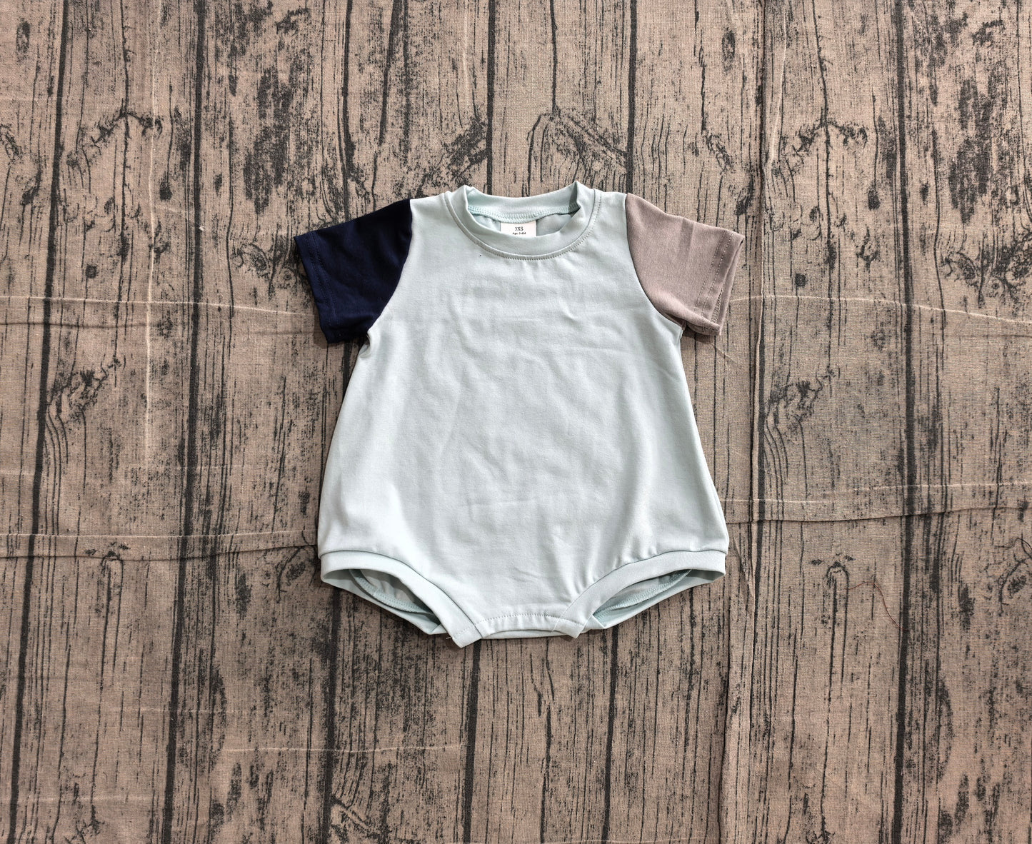 Baby Boys Blue Patchwork Short Sleeve Romper Preorder