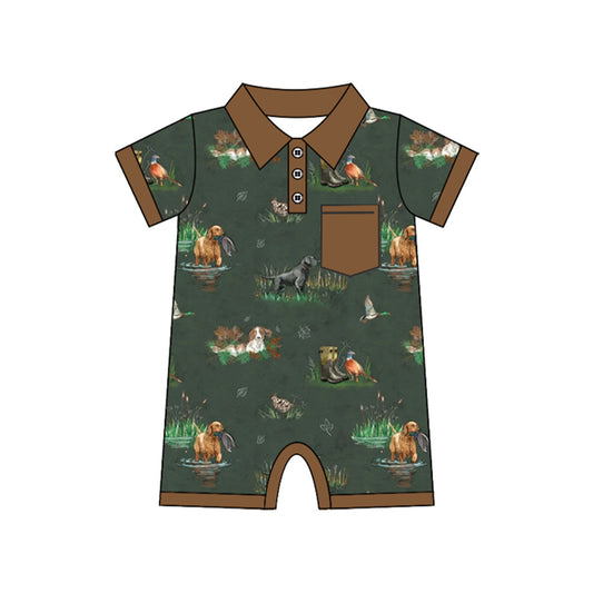 3.28 Baby Boys Hunting Dog Duck Short Sleeve Button Polo Romper Preorder