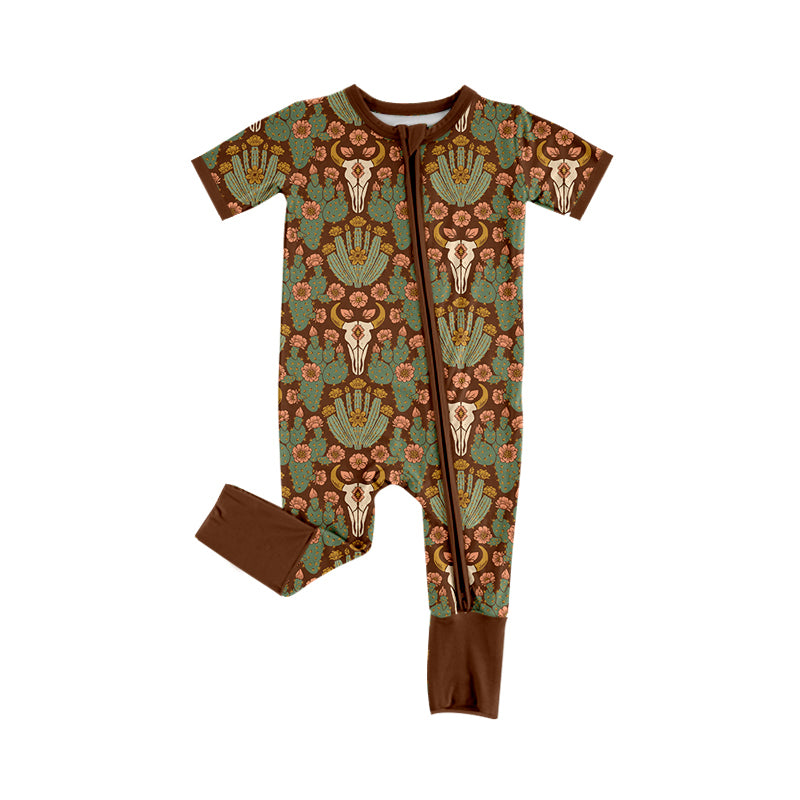 4.15 SR4195 Preorder Skull Cactus Print Baby Zipper Sleeper Romper
