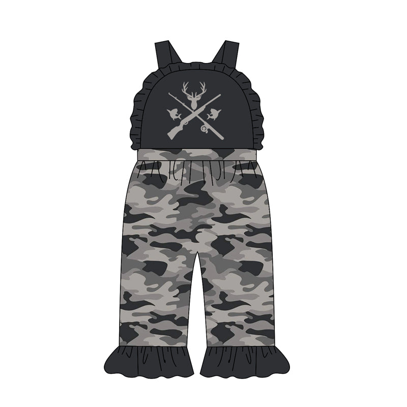 4.21 Toddler Girl Hunting GreyCamo Print Ruffle Overalls