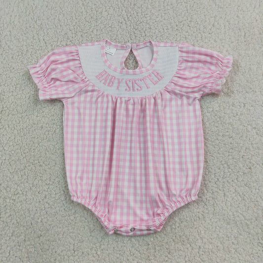 Baby Brother Baby Sister Siblinbg Gingham Smocked Bubble Romper
