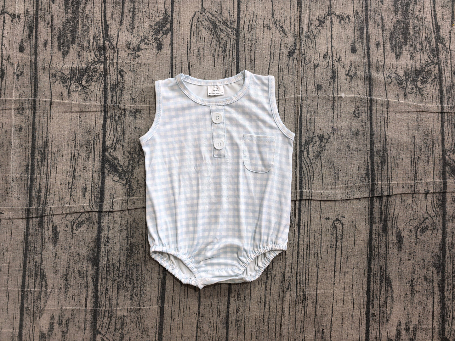 Baby Boys Light Blue Gingham Sleeveless Bubble Romper Preorder