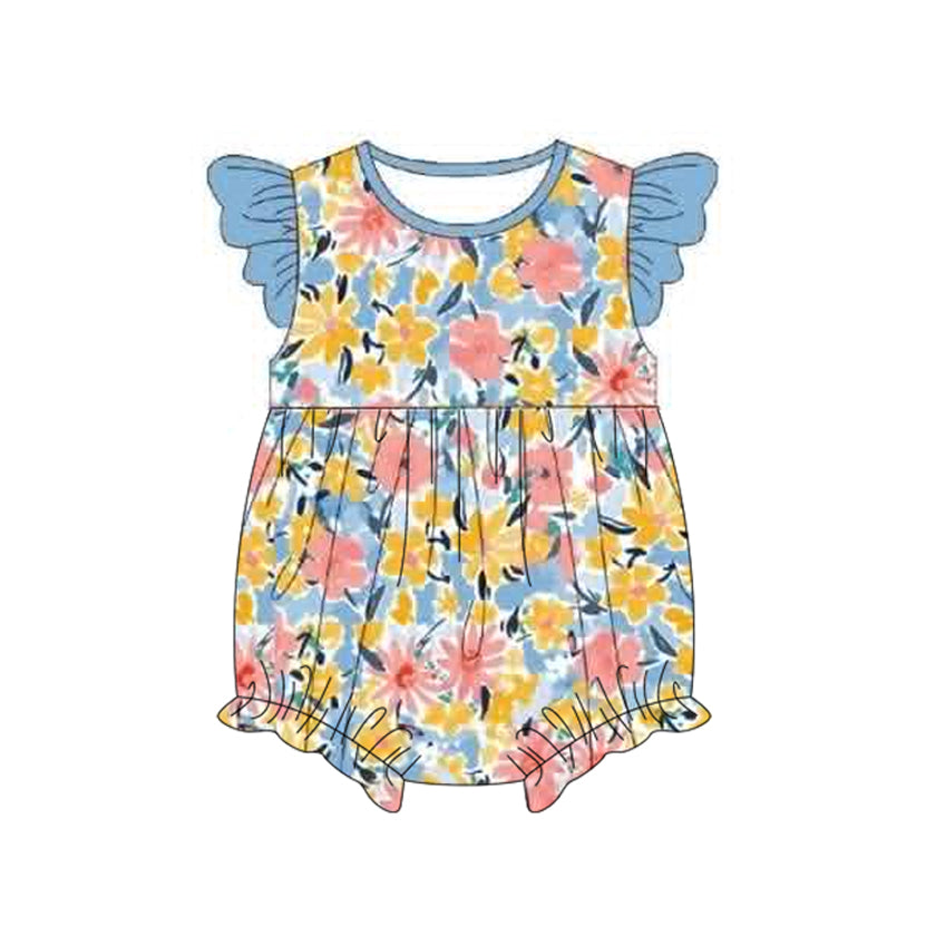 5.8 SR4266 Preorder Orange Pink Flowers Baby Girls Summer Romper