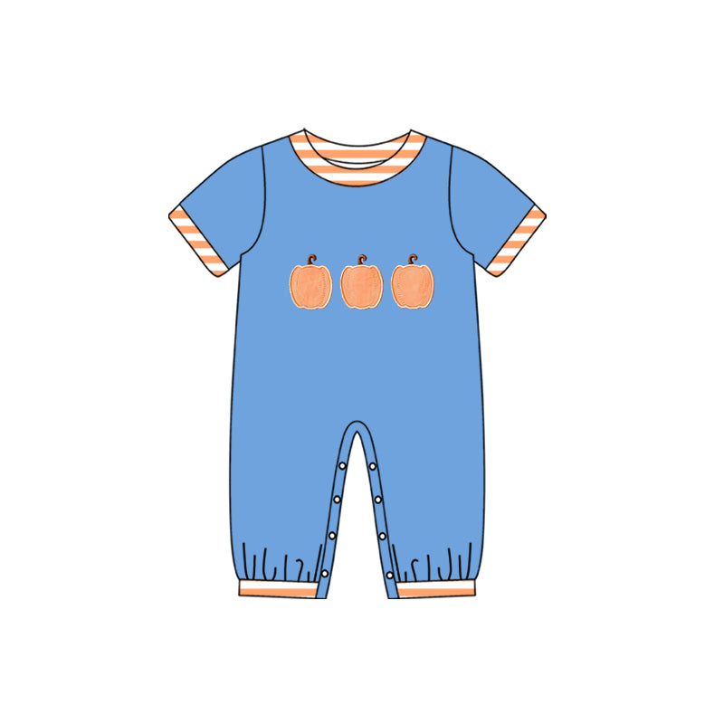 7.4 Preorder SR4285 Pumpkin Blue Print Baby Boys Fall Romper