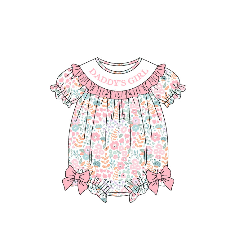 9.18 SR4321 Preorder Daddy's Girl Pink Flowers Print Baby Girls Summer Romper