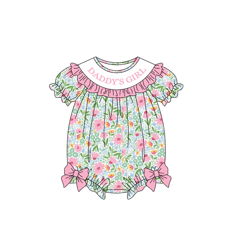 9.18 SR4324 Preorder Daddy's Girl Pink Flowers Print Baby Girls Summer Romper