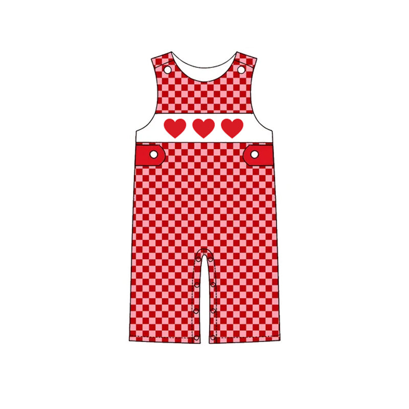10.30 SR4373 Preorder Hearts Red Checkered Print Baby Boys Valentine's Day Sleeveless Romper