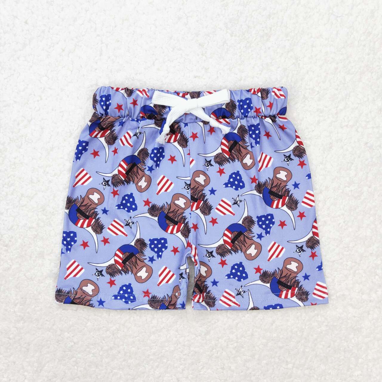 SS0204 Highland Cow Stars Kids 4th of July Bottom Shorts