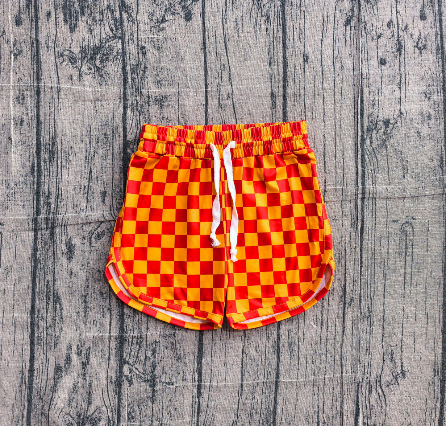 SS0297 Girls Orange Red Checked Bottom Shorts With Drawstring