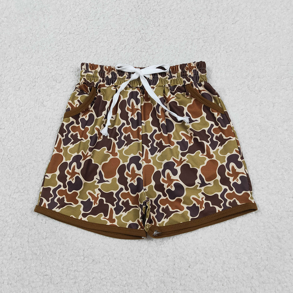 SS0673 Brown Camo Print Pockets Boys Bottom Shorts