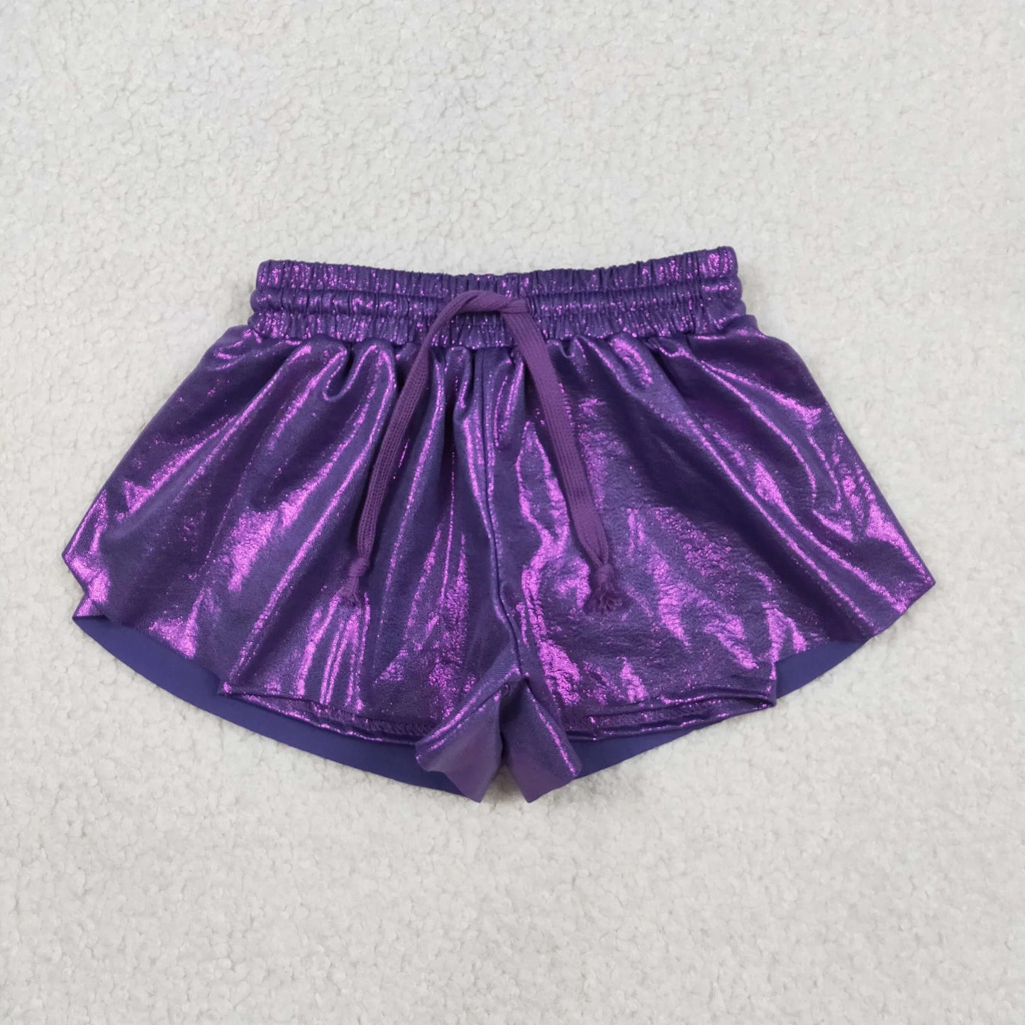 Baby Girls Sibling Leather Yellow Purple Ruffle Shorts Bottoms