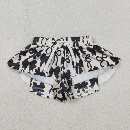 SS0770 Black Bows Print Girls Bottom Summer Yoga Flutter Shorts