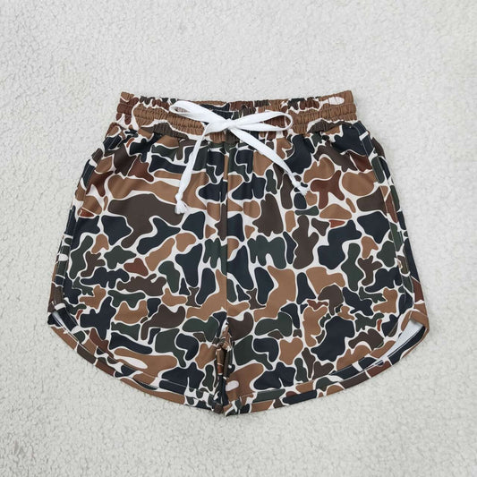 SS0988 Adult Brown Camo Print Woman Bottom Yoga Pockets Shorts