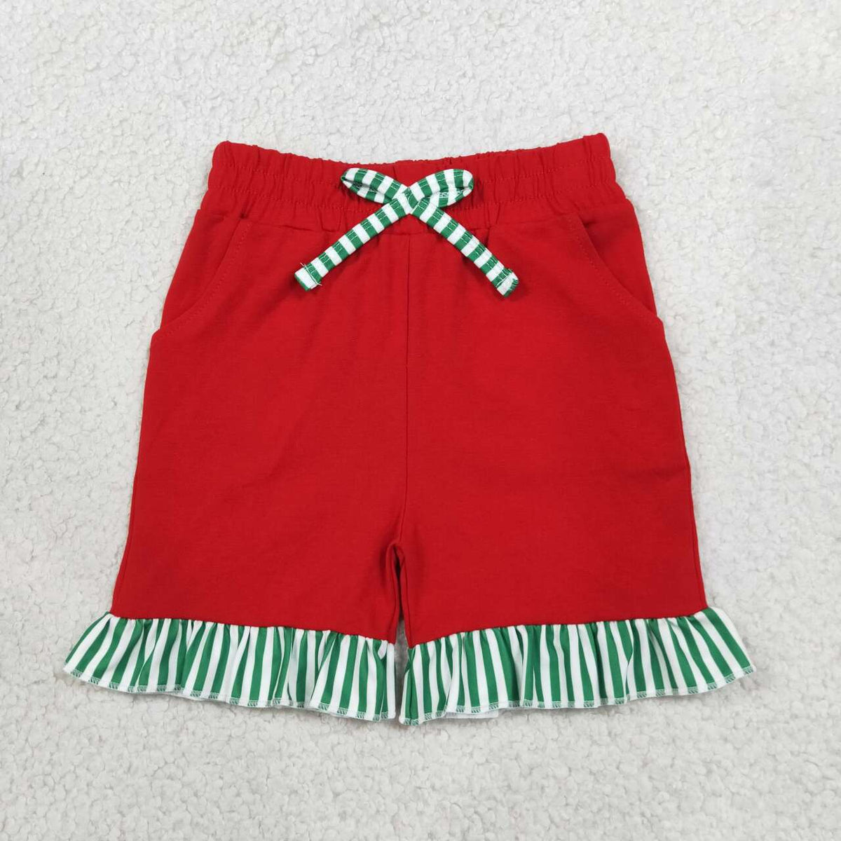 SS0997 Girls Red Pockets Bottom Shorts with Ruffle