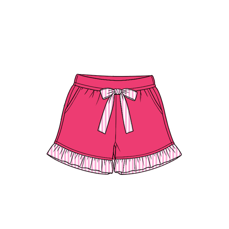 8.15 Preorder Kids Girls Hot Pink Shorts with Pink Stripe Ruffle