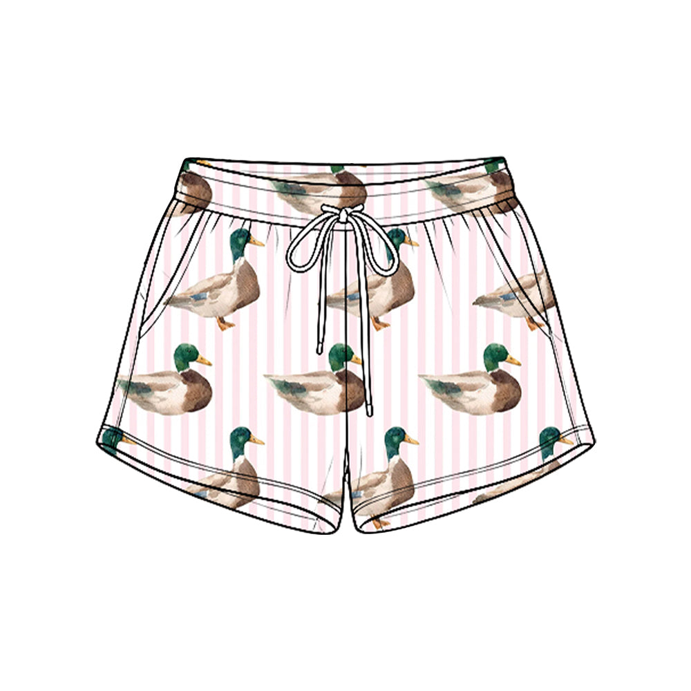 8.25 Preorder SS1003 Duck Pink Stripes Print Pockets Girls Bottom Shorts