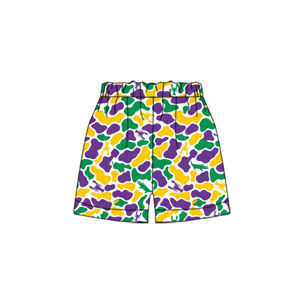 10.21 SS1014 Preorder Kids Boys Mardi Gras Camo Shorts