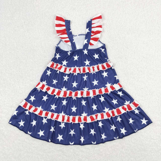 GSD0681 Stars Stripes Ruffles Baby Girls 4th of July Flutter Sleeve Dress