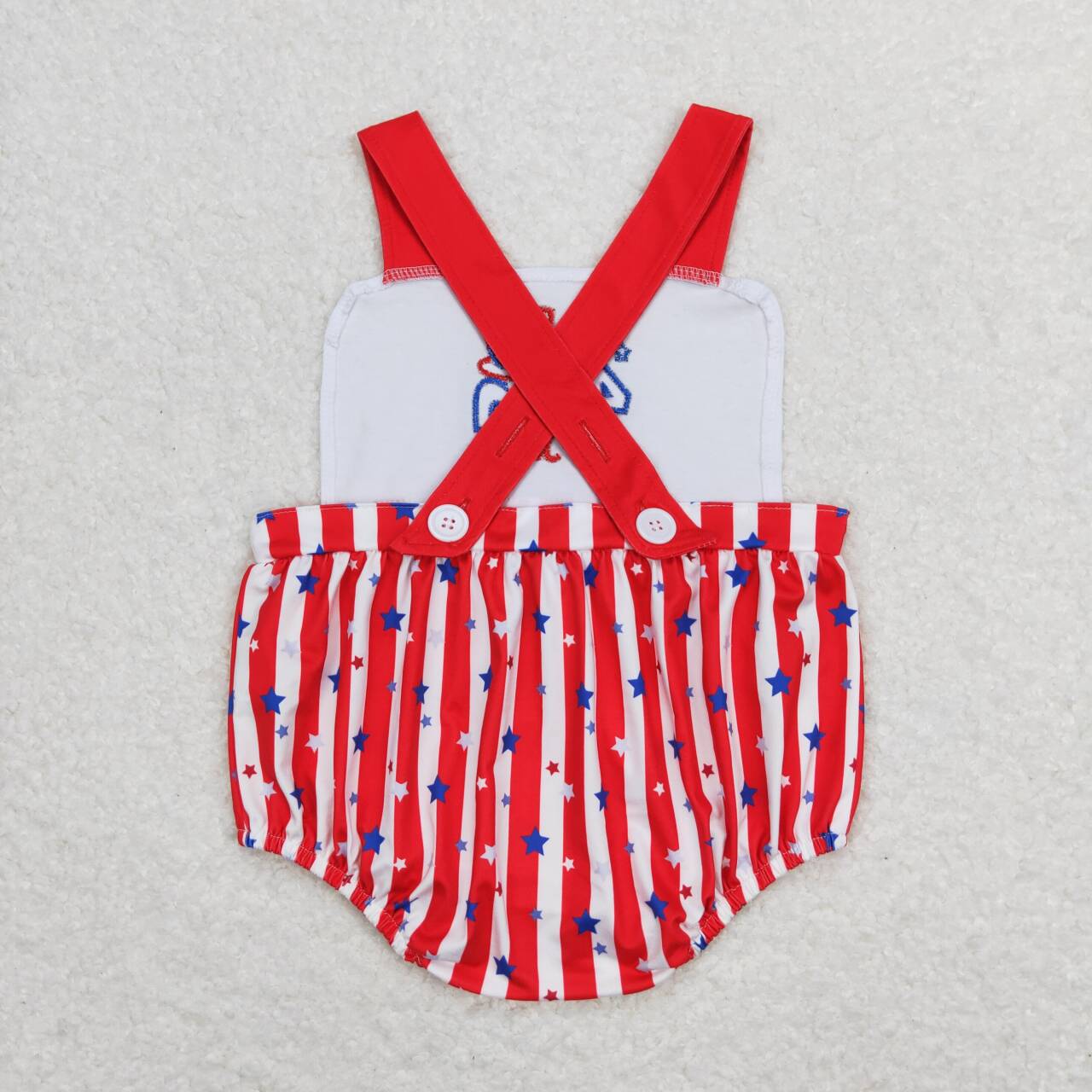 SR0810 4th of July Embroidery Stars Baby Boys Backless Romper