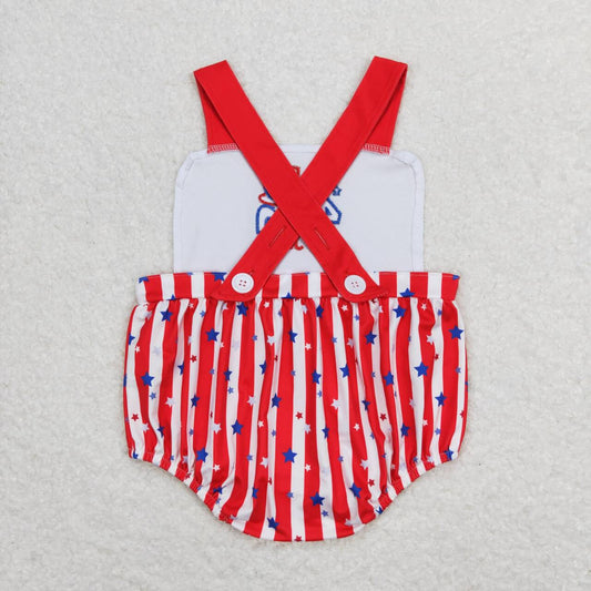 SR0810 4th of July Embroidery Stars Baby Boys Backless Romper