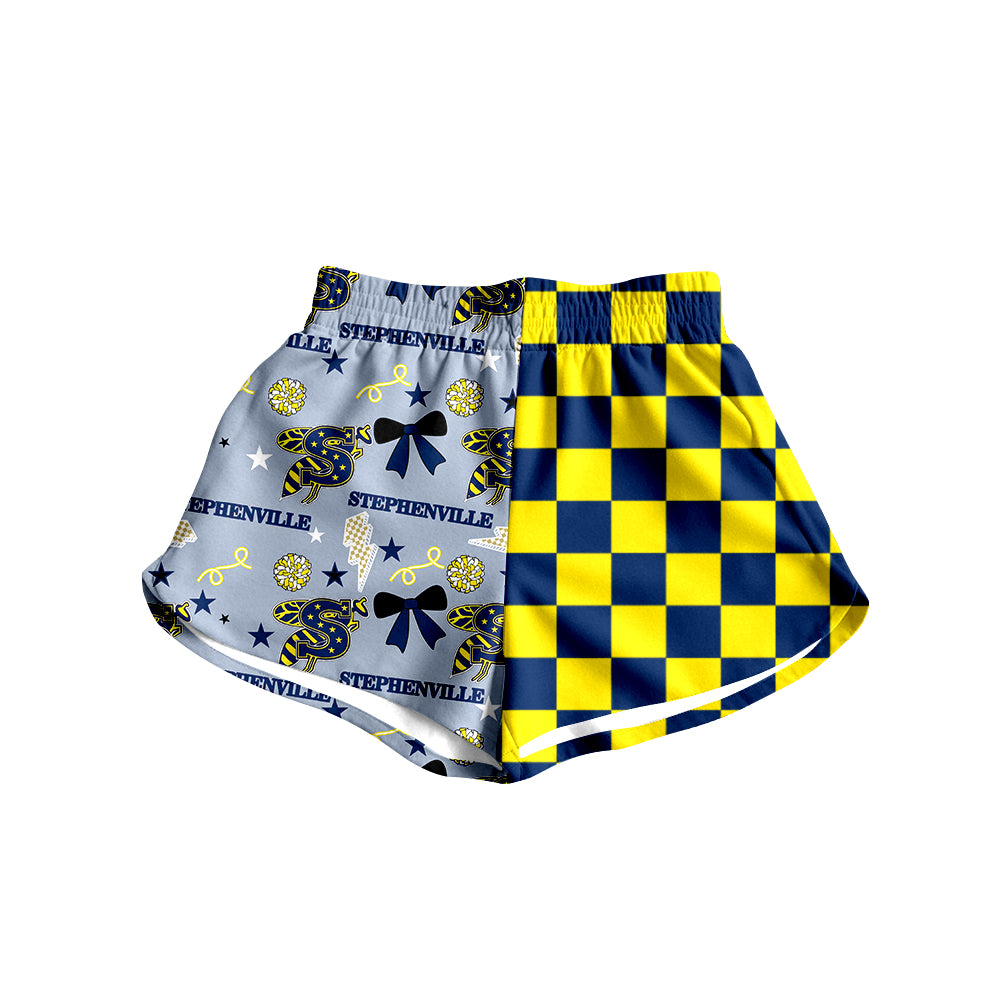 (Custom Design Preorder MOQ 5) Teams Stephenville Bows Plaid Print Girls & Woman Sports Bottom Shorts