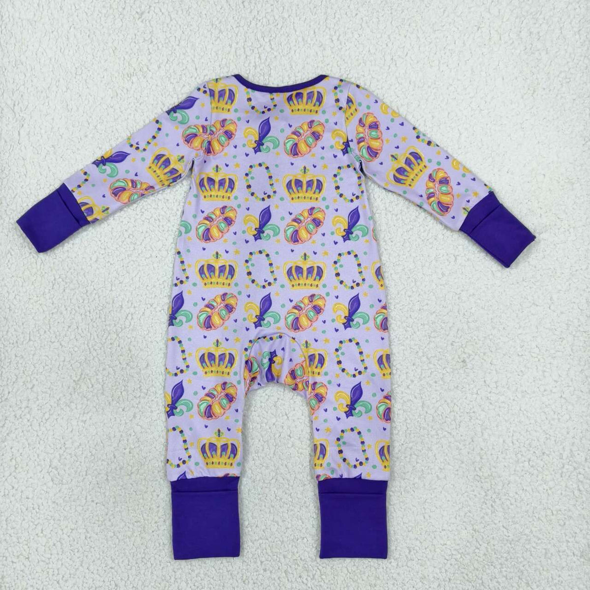 LR3341 Donut Anchor Print Baby Mardi Gras Zipper Sleeper Romper