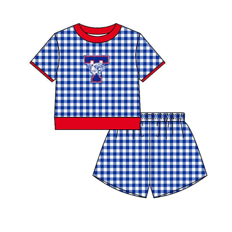 (Custom Design Preorder MOQ 5) Teams Temple Wildcats Top Blue Checkerd Shorts Mommy and Me Summer Yoga Clothes Set