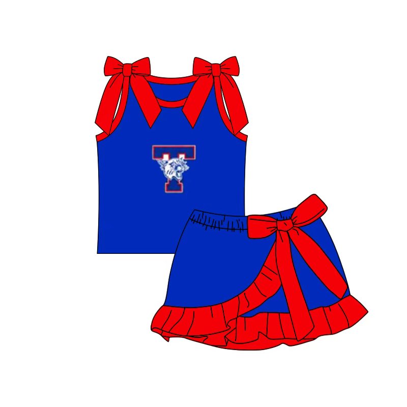 (Custom Design Preorder MOQ 5) Teams Temple wildcats Bows Top Ruffle Skort Girls Summer Clothes Set