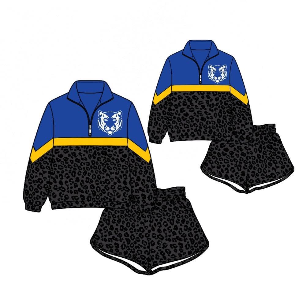 (Custom Design Preorder MOQ 5) Teams Tennessee State Tigers Long Sleeve Zipper Top Black Leopard Shorts Mommy and Me Outfits