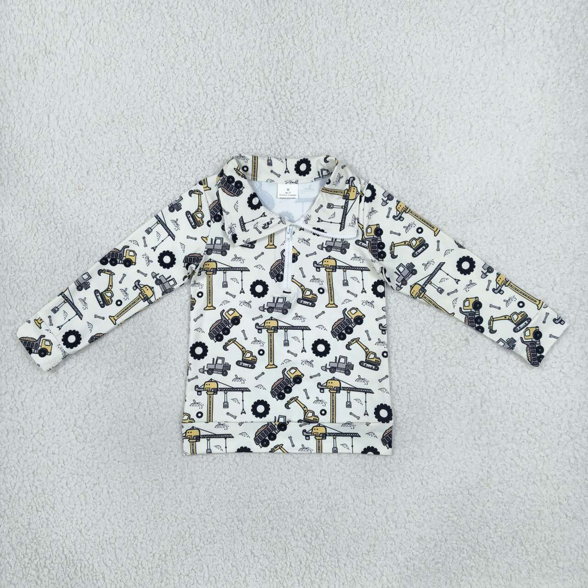 BT1835 Construction Trucks Print Boys Zipper Pullover Top