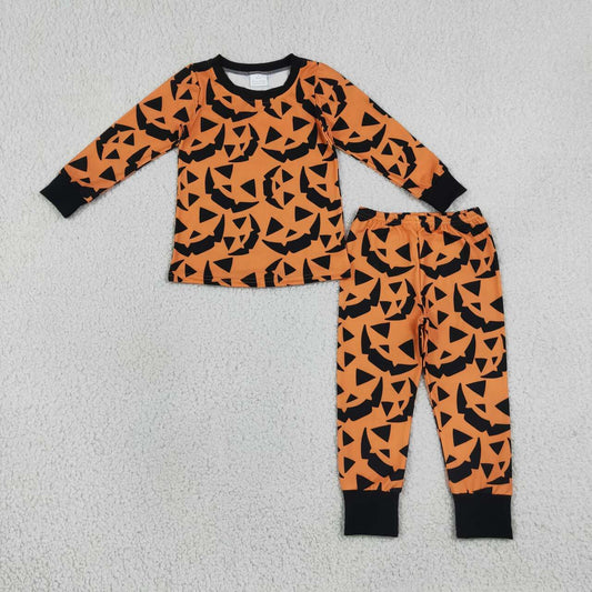 BLP1549 Pumpkin Face Smiling Print Kids Boys Halloween Pajamas Clothes Set