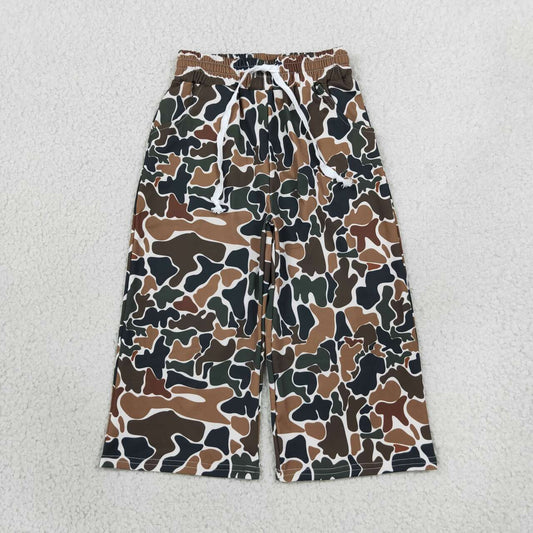 P1104 Brown Camo Print Girls Bottom Yoga Pockets Straight Pants