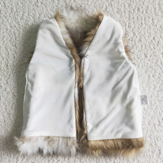Girls white and Khaki winter faux fur vest VE0001